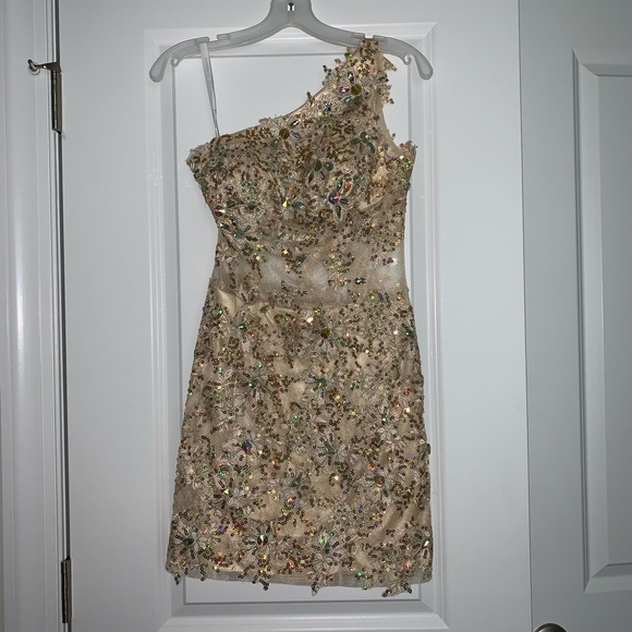 Gold One shoulder Formal Short prom homecoming party Dress. Size 2 - Picture 1 of 6